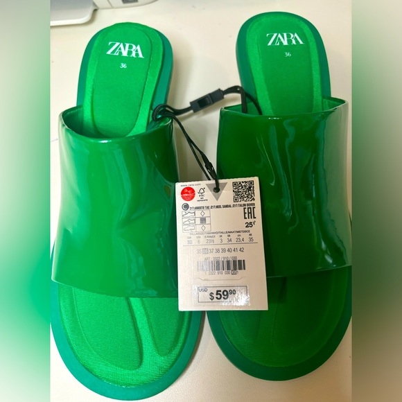 Zara green kitten heel sandal size 36 US 6 - Picture 2 of 7